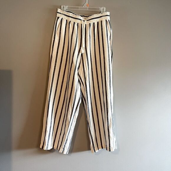 J.Crew Linen Blend Striped Drawstring Waist Wide Leg Cropped Pant | SZ S - Picture 6 of 14